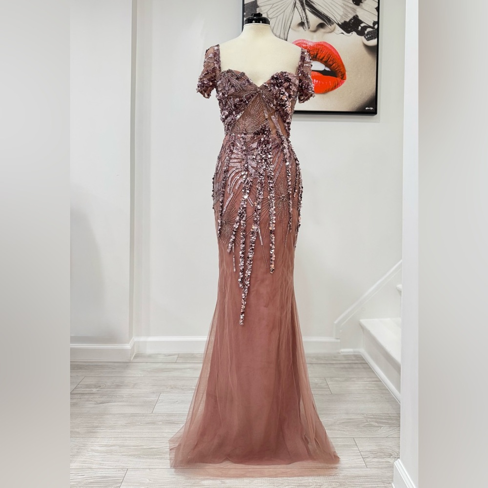 Zuhair Murad Purple Embellished Chiffon Gown Maxi Beaded and sequined Dress - Picture 3 of 15